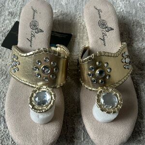Joan Boyce Glam Gold Sandals with Silver Accents